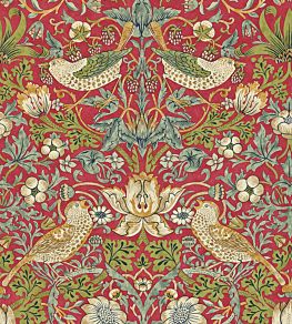 Strawberry Thief Wallpaper by Morris & Co Crimson/Slate