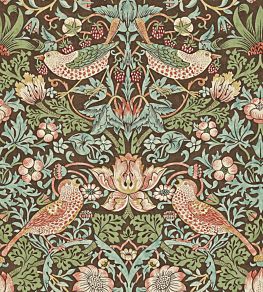 Strawberry Thief Wallpaper by Morris & Co Chocolate/Slate