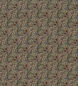 Golden Lily Minor Fabric by Morris & Co Biscuit/Indigo Red