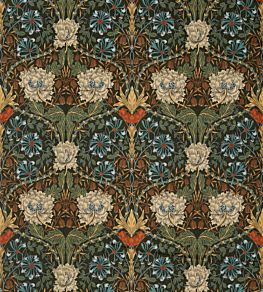 Honeysuckle and Tulip Velvet Fabric by Morris & Co Forest/Chestnut