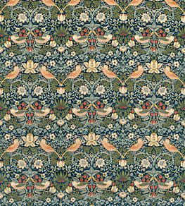 Strawberry Thief Velvet Fabric by Morris & Co Indigo/Thyme