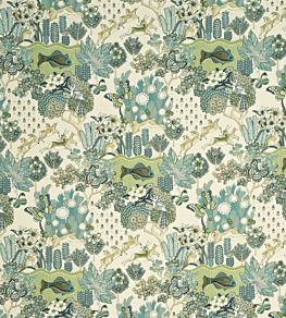Glendale Fabric by Mulberry Home Teal/Leaf
