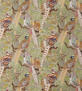 Game Birds Linen Fabric by Mulberry Home Stone/Multi