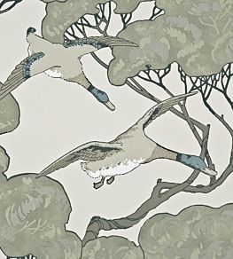 Flying Ducks Wallpaper by Mulberry Home Silver, Taupe