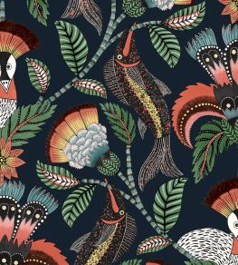 Nene Wallpaper by Cole & Son Tangerine Froest Green & Petrol on Ink