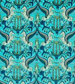 Odyssey Mythos Velvet Fabric by Clarke & Clarke Peacock