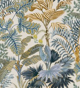 Palm Grove Wallpaper by Josephine Munsey Ecru and Blue