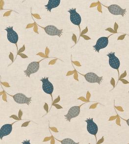 Petite Tulipe Fabric by Vanderhurd Indigo/Champignon