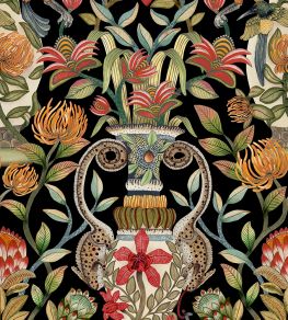 Protea Garden Wallpaper by Cole & Son Olive & Rouge on Black