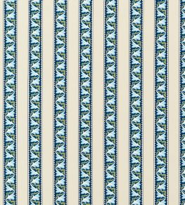 Red Car Stripe Fabric by Morris & Co Indigo/Linen