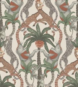 Safari Totem Wallpaper by Cole & Son Terracotta & Forest Green on Stone