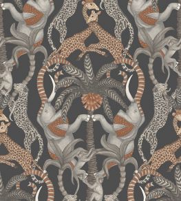 Safari Totem Wallpaper by Cole & Son Ginger & Taupe on Charcoal