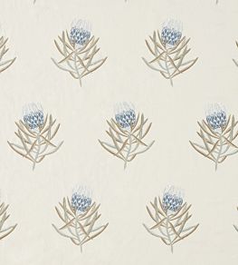 Protea Flower Fabric by Sanderson China Blue / Linen