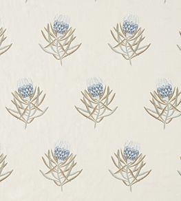 Protea Flower Fabric by Sanderson China Blue / Linen