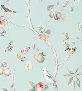 Fruit Aviary Wallpaper by Sanderson Duck Egg / Multi