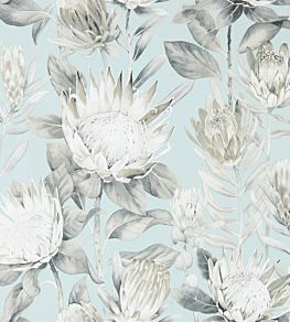 King Protea Wallpaper by Sanderson Aqua/Linen