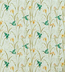 Kingfisher And Iris Fabric by Sanderson Teal/Amber