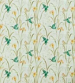 Kingfisher And Iris Fabric by Sanderson Teal/Amber