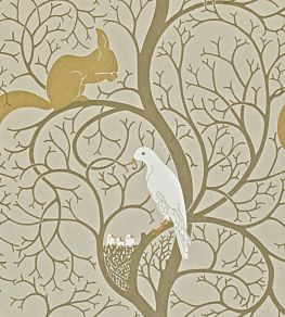 Squirrel & Dove Wallpaper by Sanderson Linen/Ivory