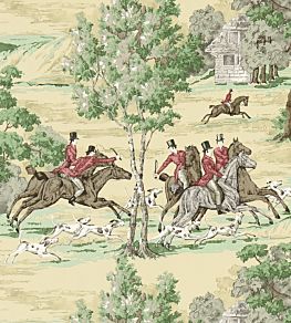 Tally Ho Wallpaper by Sanderson Evergreen/Crimson