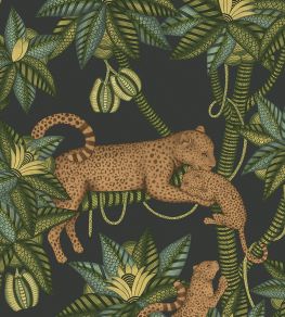 Satara Wallpaper by Cole & Son Spring Green & Metallic Bronze on Charcoal