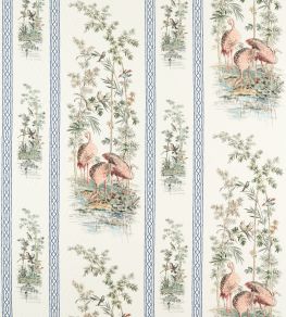 Storks & Thrushes Fabric by Zoffany Tuscan Pink / Cobalt