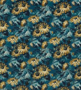 Sunforest Velvet Fabric by Clarke & Clarke Denim/Ochre