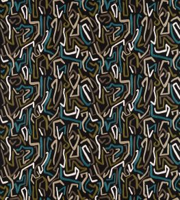 Synchronic Fabric by Harlequin Black Earth / Bleached Coral / Moss