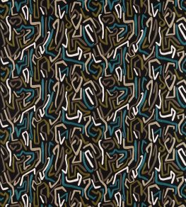 Synchronic Fabric by Harlequin Black Earth / Bleached Coral / Moss