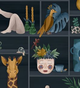 The Cabinet Wallpaper by Brand McKenzie Midnight Mustard
