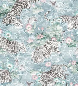 Tiger Lily Wallpaper by Brand McKenzie Arctic Blue & Pink