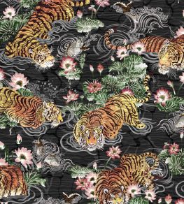 Tiger Lily Wallpaper by Brand McKenzie Charcoal & Gold