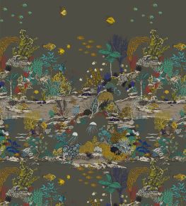 Underwater Jungle Wallpaper by Josephine Munsey Graphite and Jewel Highlights