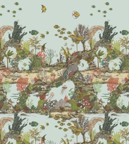 Underwater Jungle Wallpaper by Josephine Munsey Soft Aqua and Coral