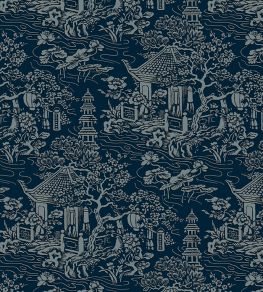 V&A Pagoda Fabric by Arley House Ocean