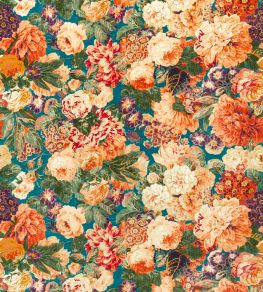 Very Rose And Peony Velvet Fabric by Sanderson Kingfisher/Rowan Berry