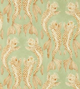 Voyaging Koi Wallpaper by Sanderson Oriental Green / Honey