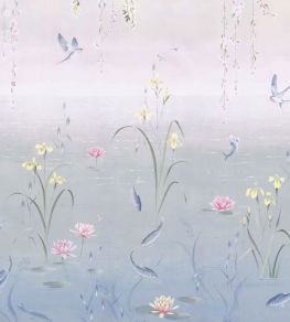 Water Garden Mural by Sanderson Soft Jade - Pink Blossom