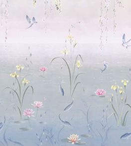 Water Garden Mural by Sanderson Soft Jade - Pink Blossom