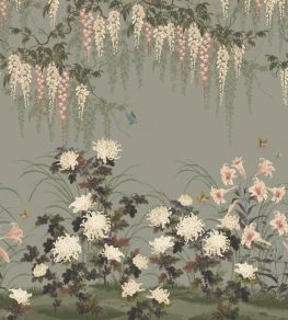 Wisteria Bloom Mural by 1838 Wallcoverings Dark Sage