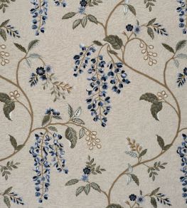 Wisteria Vine Linen Fabric by James Hare Gentian Blue