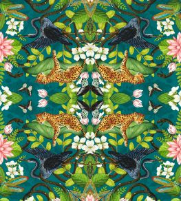 Wonderlust Tea Story Wallpaper by Clarke & Clarke Teal