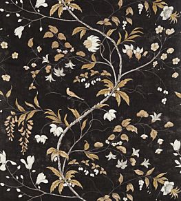 Chambalon Trail Fabric by Zoffany Antique Gold / Vine Black