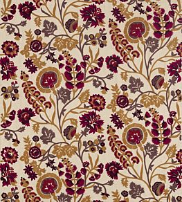 Hardwick Crewel Fabric by Zoffany Antique Gold / Cinnabar