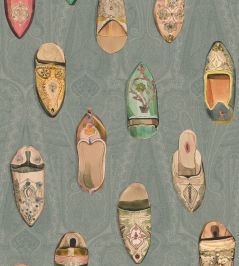 Babouches Wallpaper by Mulberry Home Teal Babouches Wallpaper by Mulberry Home Teal