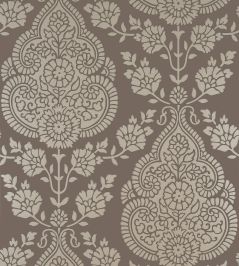 Balmuccia Damask Wallpaper by Anna French Pewter on Chestnut Balmuccia Damask Wallpaper by Anna French Pewter on Chestnut