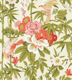 Bamboo & Birds Wallpaper by Sanderson Mandarin Red / Olive Bamboo & Birds Wallpaper by Sanderson Mandarin Red / Olive