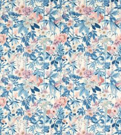Bamboo & Birds Fabric by Sanderson China Blue / Lotus Pink Bamboo & Birds Fabric by Sanderson China Blue / Lotus Pink