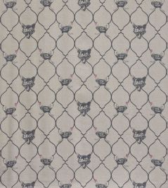 Fox And Hen Fabric by Barneby Gates Charcoal/Pink on Natural Fox And Hen Fabric by Barneby Gates Charcoal/Pink on Natural
