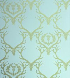 Deer Damask Wallpaper by Barneby Gates Duck Egg Blue and Antique Gold Deer Damask Wallpaper by Barneby Gates Duck Egg Blue and Antique Gold